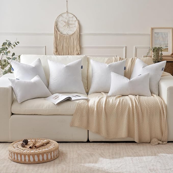 MIULEE Goose Feather Down Bed Pillows with 100% Cotton Cover, Queen Size Set of 2 Soft Fluffy Decorative Bed Sleeping Pillows for Back,Side Sleepers White