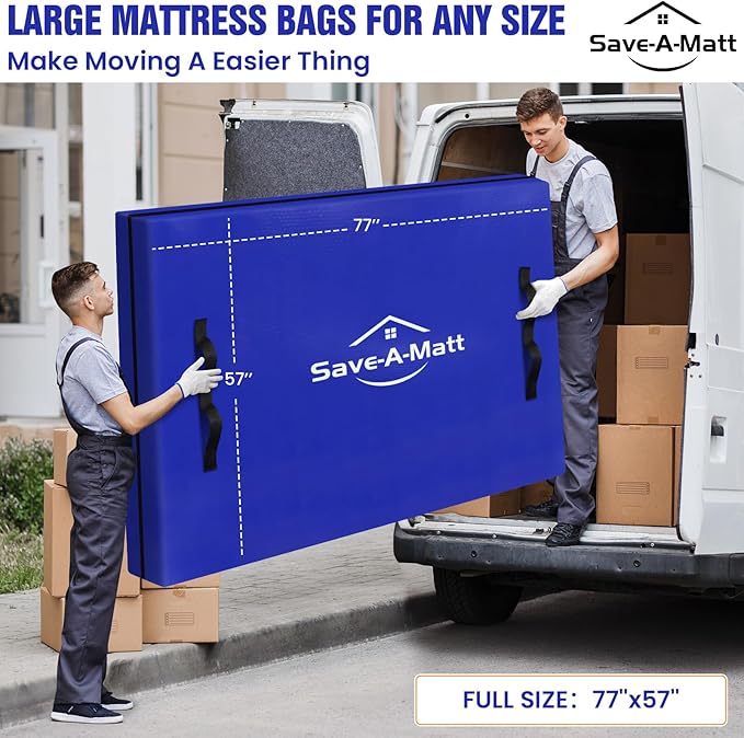 Mattress Bags Mattress Cover for Moving - Extra Thick & Durable Full Mattress Cover for Moving - Reusable Waterproof Tarp Mattress Protector with Heavy Duty Handles (77’’x57’’x15’’ Full Size)