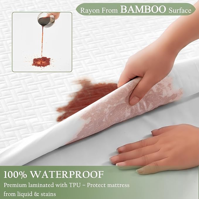 Waterproof Mattress Protector Twin Size, Premium Bamboo Viscose Soft Breathable Mattress Cover, Deep Pocket 8"-21", Noiseless 3D Air Fabric Natural Cooling, Machine Washable