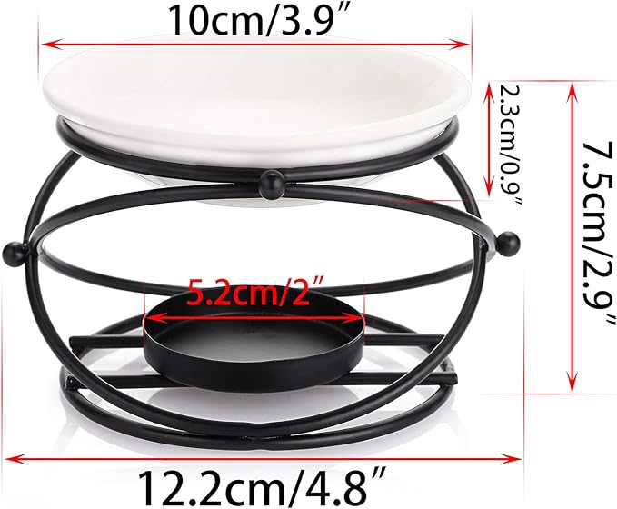 JuxYes European Metal Oil Burner Wax Warmer, Delicate Romantic Ceramic Tealight Candle Holder Oil Burner, Fragrance Warmer Aromatherapy Wax Candle Tart Burner Warmer Diffuser for Home Bedroom Décor