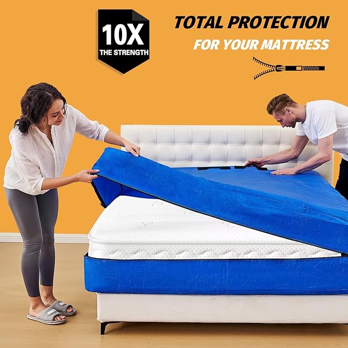 Mattress Bags for Moving, BETU Mattress Protector Waterproof Mattress Cover Full XL Size Storage Bags with 8 Heavy-Duty Handles and Zipper for Bed Extra Thick Large(2 Pack, 82"x57"x15" Blue)