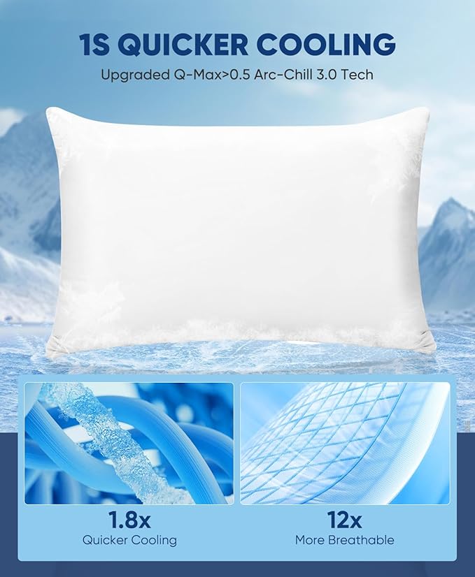 LUXEAR Cooling Pillow Cases, 2 Pack Stretch Arc-Chill Q-max >0.5 Double-Sided Cool Pillowcases King Size, Protecting Hair & Skin, Gifts for Women & Men, Hot Sleeper, Night Sweats - White