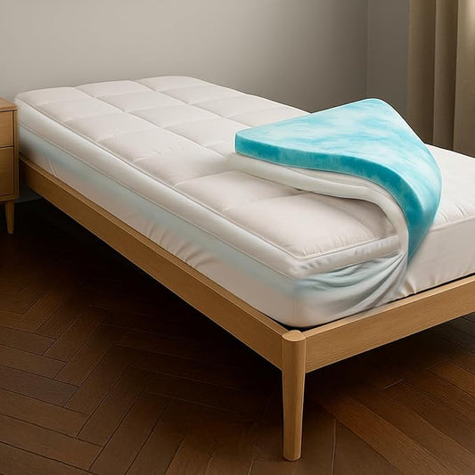 Twin XL 4 Inch Dual Layer Memory Foam Mattress Topper for College Dorm, 2 Inch Cooling Gel Memory Foam and 2 Inch Down Alternative Pillow Top Mattress Pad Cover 8-24 Inch Deep Pocket