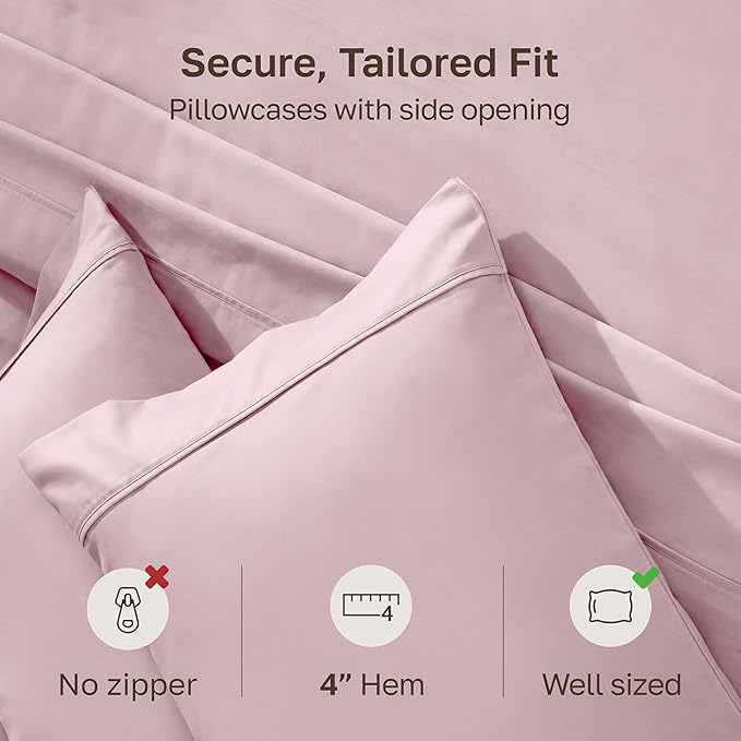 California Design Den Standard Queen Size Pillowcase Set - 400 Thread Count, 100% Cotton Sateen, Set of 2 Pillow Covers, Soft and Breathable - Pink