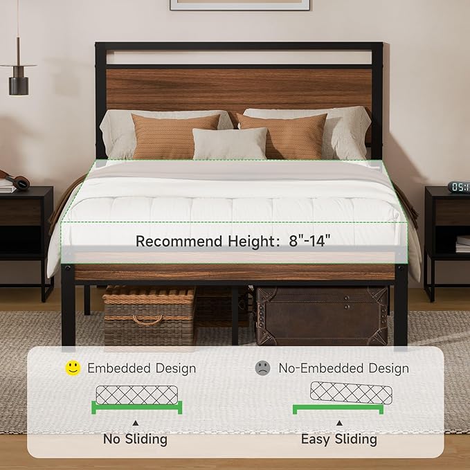 Z-hom Easy Assembly Sturdy Metal Platform Bed, Full Size Bed Frame with Headboard & Footboard, Anti-Slip & Silent Support, No Box Spring Needed with Underbed Storage, Modern Bedroom Furniture, Walnut