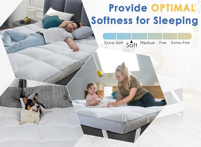 Marine Moon California King Mattress Topper, Extra Thick Bed Topper, Cooling Plush Pillow Top Mattress Toppers Soft Down Alternative Pad, Hotel Quality Pillow Topper, Cal King