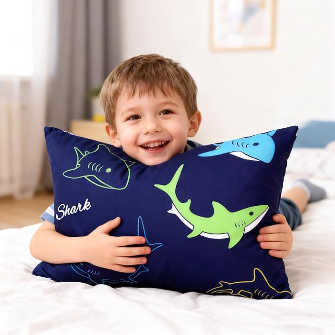 Cloele Kids Toddler Pillowcase Envelope Travel Pillowcase Baby Pillow Cover Fits Pillows Sized 12x16 or 13x18-1 Pack Soft Polyester Children's Bedding Pillowslip Case for Boys and Girls - Shark