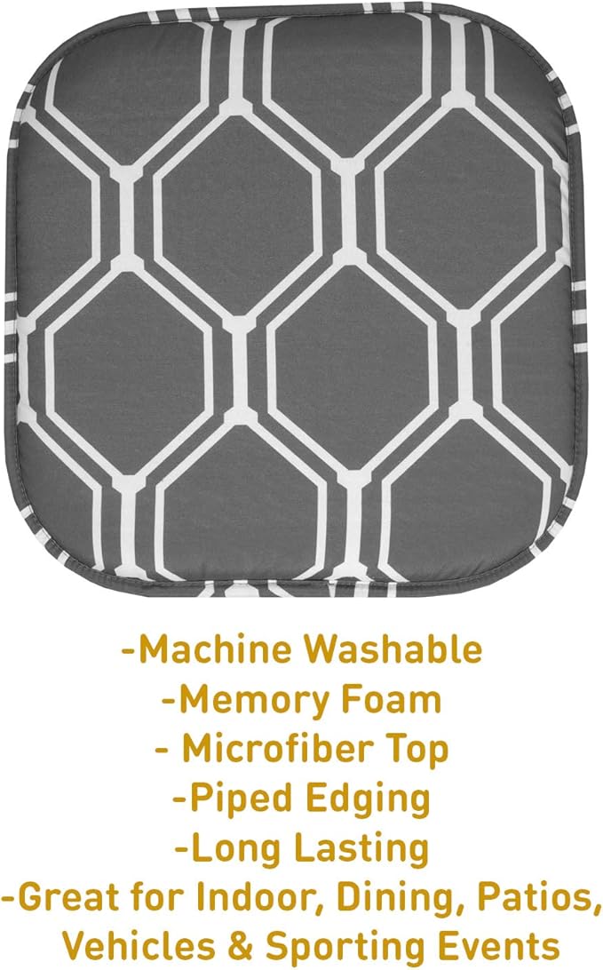 Sweet Home Collection Chair Cushion Memory Foam Pads Honeycomb Pattern Slip Non Skid Rubber Back Rounded Square 16" x 16" Seat Cover, Mirage Gray/White (Pack fo 3)