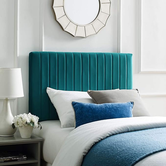 Modway Keira Channel Tufted Performance Velvet Upholstered Twin Headboard in Teal