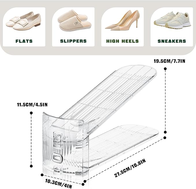 FENRUNXU Shoe Slots Organizer for Closet,6 Pack Shoe Stacker Shoe Rack Organizer for Closet Space Saver Storage Shoe Holder Organization(Transparent)
