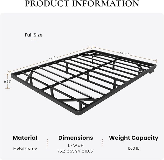 SHA CERLIN Floating Bed Frame Full Size with Smart LED Lights and Charging Station, Heavy Duty Metal Platform Bed with Modern Design,No Box Spring Needed, Easy Assembly, Matte Black