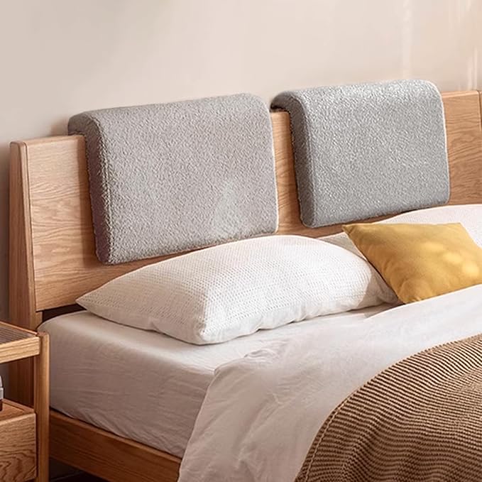 2PCS Hanging Headboard Pillow with Ergonomic Support, Removable Berber Fleece Cover, Comfortable Back Cushion for Reading, and Relaxing in Bedroom or Dorm (Grey)