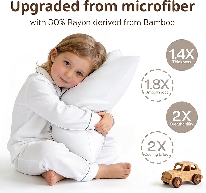MR&HM Breathable Pillowcase 13"x18" Travel Pillow Case Set of 2, Ultra Soft Pillow Covers, Moisture-Wicking & Skin-Friendly, Envelope Closure (White)