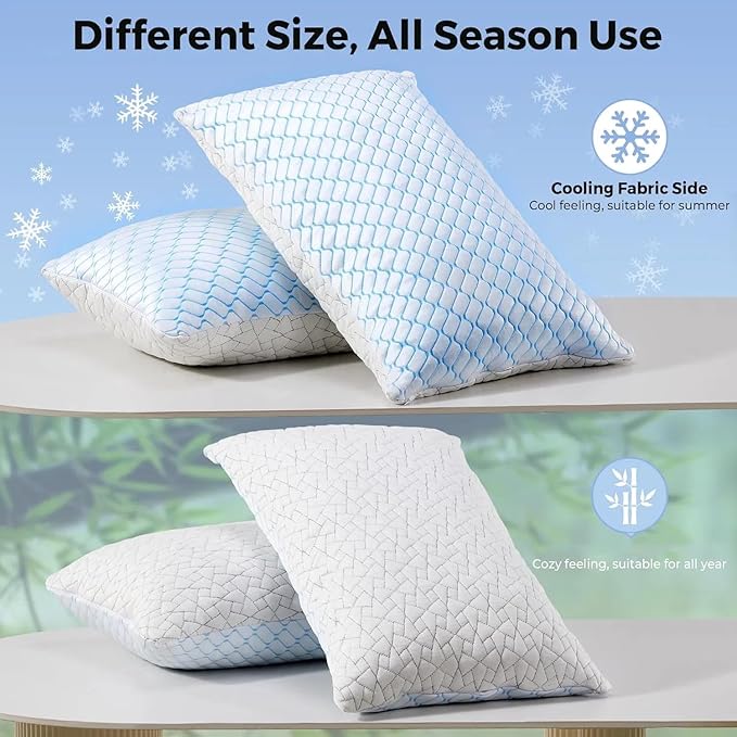 puredown® Pillows Queen Size Set of 2, Shredded Memory Foam Pillows, Cooling Foam Pillow for Sleeping, Soft Bed Pillow Queen Size with Adjustable Foam for Side, Back and Stomach Sleepers