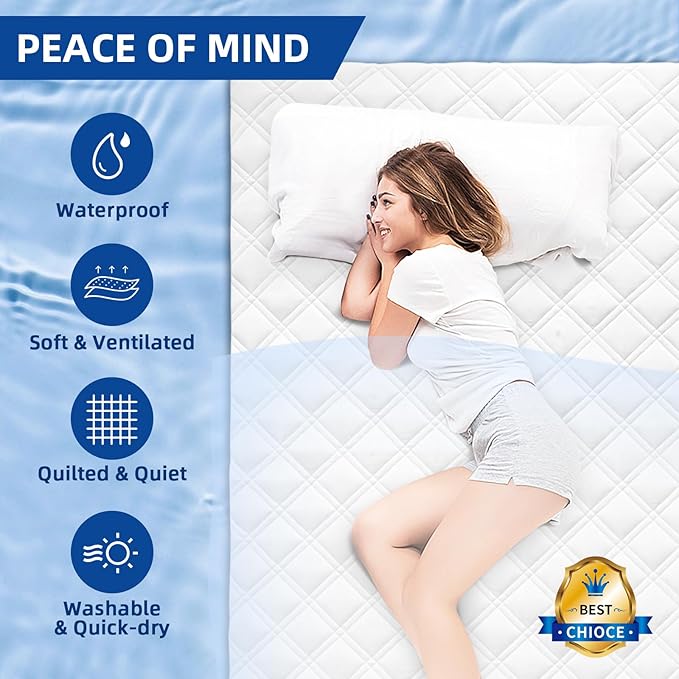 MEELUS Padded Full Mattress Protector, Breathable Waterproof Mattress Pad Cover Fitted Deep Pocket 8"-21", Soft Noiseless Mattress Cover Washable Cooling for Home Hotel Bedroom, White