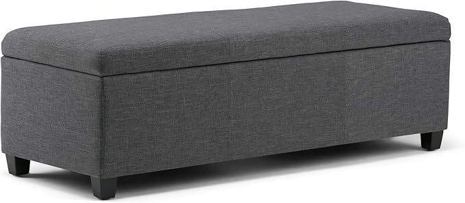 SIMPLIHOME Avalon Storage Ottoman Bench - 48" Wide x 16" High Upholstered Linen Look Fabric Rectangular Lift-Top Ottoman in Slate Grey, Contemporary Bench for Living Room with High-Density Foam