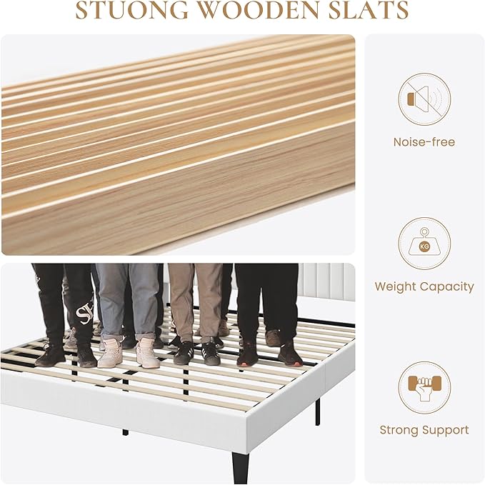 SHA CERLIN Queen Size Velvet Bed Frame with USB Charging Station, Wingback Storage Headboard, Upholstered Platform Bed with Wooden Slats Support, No Box Spring Needed, Easy Assembly, White