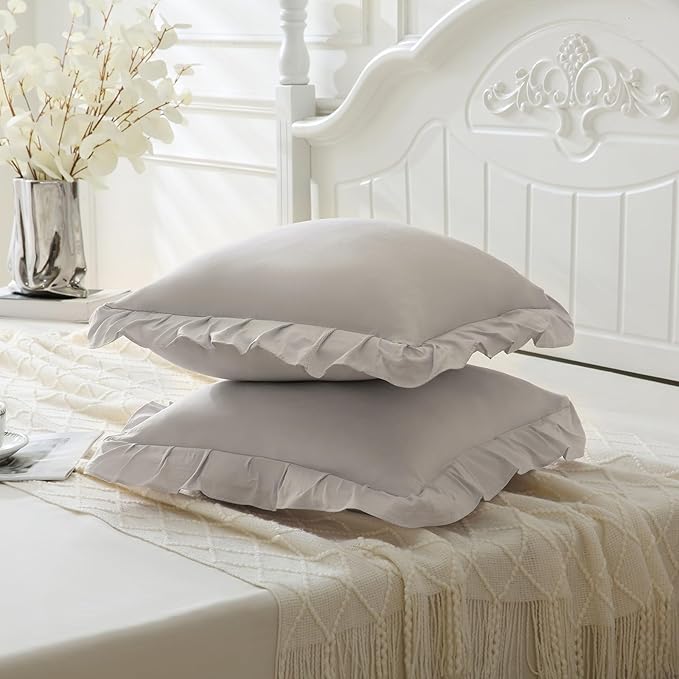Merryword Beige Gray Pillowcases 18x18 Throw Pillow Covers Pack of 2 Soft Microfiber Ruffle Decorative Pillowcase Cushion for Couch Sofa Bedroom