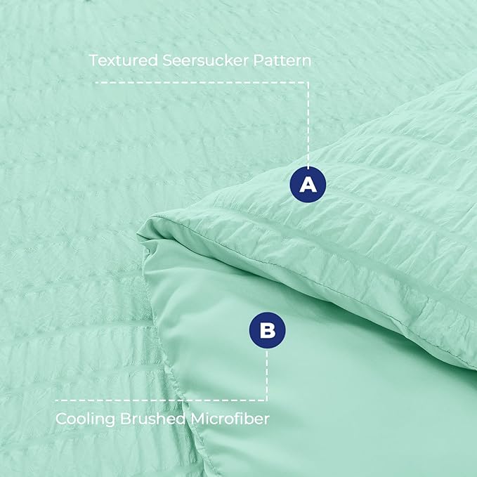 HYMOKEGE Mint Green Full Size Comforter Sets Seersucker 7 Pieces, All Season Luxury Bed in a Bag for Bedroom, Bedding Set with Comforter, Sheets, Pillowcases & Shams