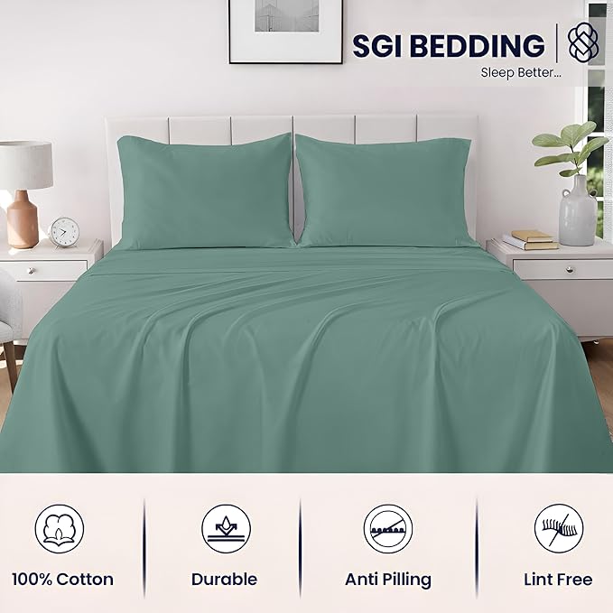 SGI bedding 100% Egyptian Cotton Sheets California King Size – 600 Thread Count Sheets Set, Soft, Cooling, 15" Deep Pocket, Luxury Hotel Bedding, Breathable, Durable - Aqua Green