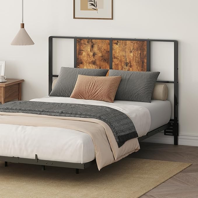 MAHANCRIS Twin Size Headboard Only, Metal Headboard with Adapters, Minimalist Industrial Style for Twin Size Beds, Rustic Brown and Black