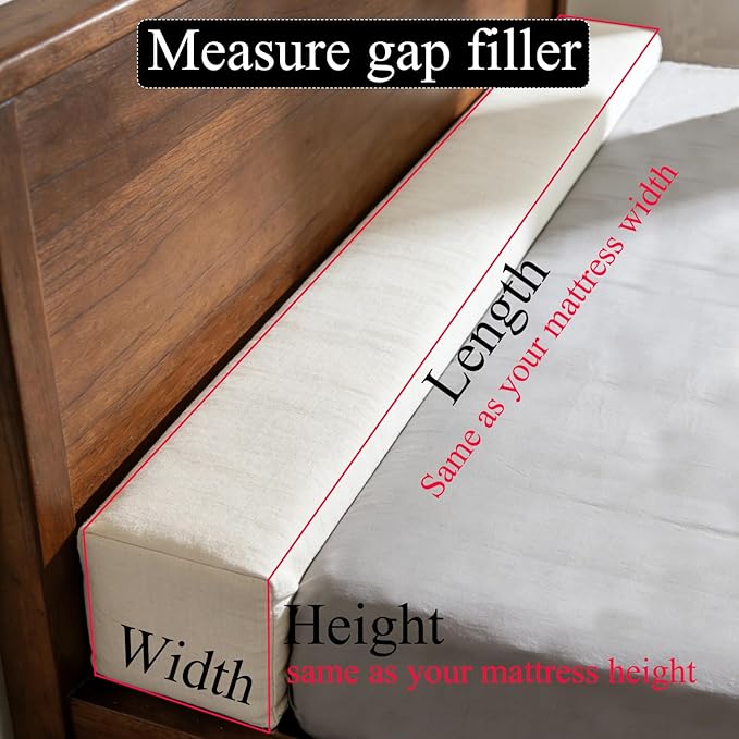59x8x8 Inch Headboard Gap Filler with Foam Space Filler Between Bed and Wall Bolster Pillow Bed Gap Filler, Beige