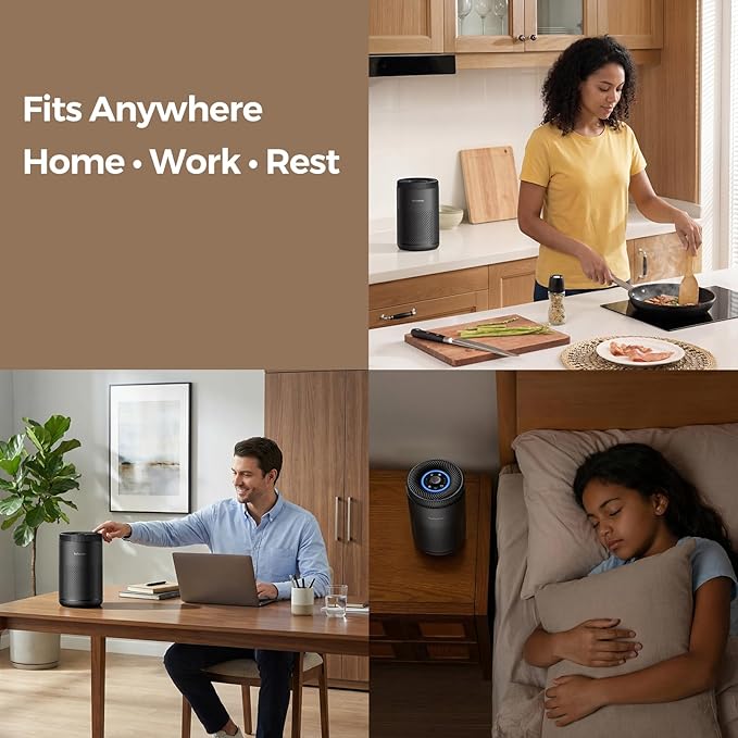 Purivortex Air Purifier for Bedroom, HEPA Air Purifier for Smoke, Dust, Pollen, Pet Dander, Odor & Hair, Quiet Portable Air Cleaner with Sleep Mode, Covers Up to 540 Sq Ft, AC300 Pro Black