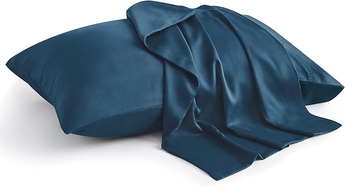 BEDELITE Pillow Cases Queen Size Set of 2, Rayon Derived from Bamboo, Cooling Pillow Cases for Hot Sleepers & Night Sweats, Breathable and Silky Soft Envelope Pillowcases(Navy Blue, 20"x30")