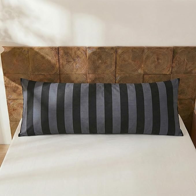 Merryword Body Pillow Cover 20x54inches, 100% Cotton Pillow Case, Black and Gray Striped Pillowcase, Luxury Linen Like Pillowcase, Soft Breathable Wide Stripes Long Pillowcase, 1-Piece