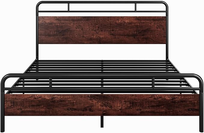 Allewie King Size Platform Bed Frame with Wooden Headboard and Footboard, Heavy Duty 13 Metal Slats Support, Under-Bed Storage, No Box Spring Needed, Noise Free, Easy Assembly, Mahogany
