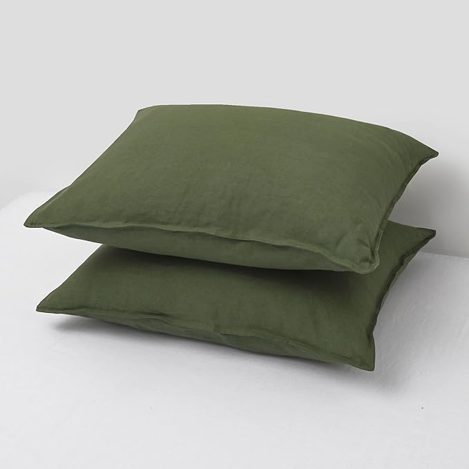 CHUFFED Linen Pillowcases 2 Pack 100% Linen Standard Pillow Cases, Breathable and Cooling Washed Pillowshams with Zipper Closure, 20x26 Inches,Mossy Green