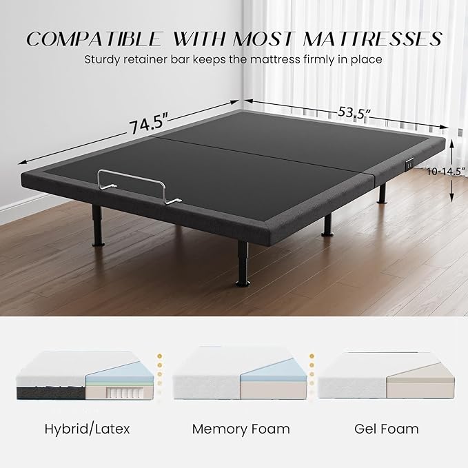 Full Size Adjustable Bed Frame - Elderly & Senior Friendly, Zero Gravity, Head/Foot Adjustment, Enhanced Comfort, 900lbs Capacity