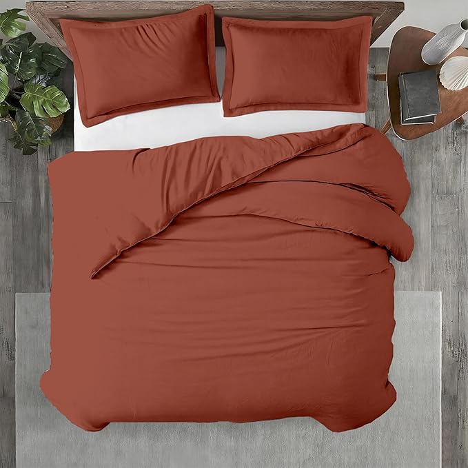 Kotton Culture 1 Pc Duvet Cover Queen Size/Full Size-100% Egyptian Cotton 600 Thread Count Ultra Soft Premium Durable Comforter Cover Zipper Closure & Corner Ties- (Burnt Orange, 90" X 90")