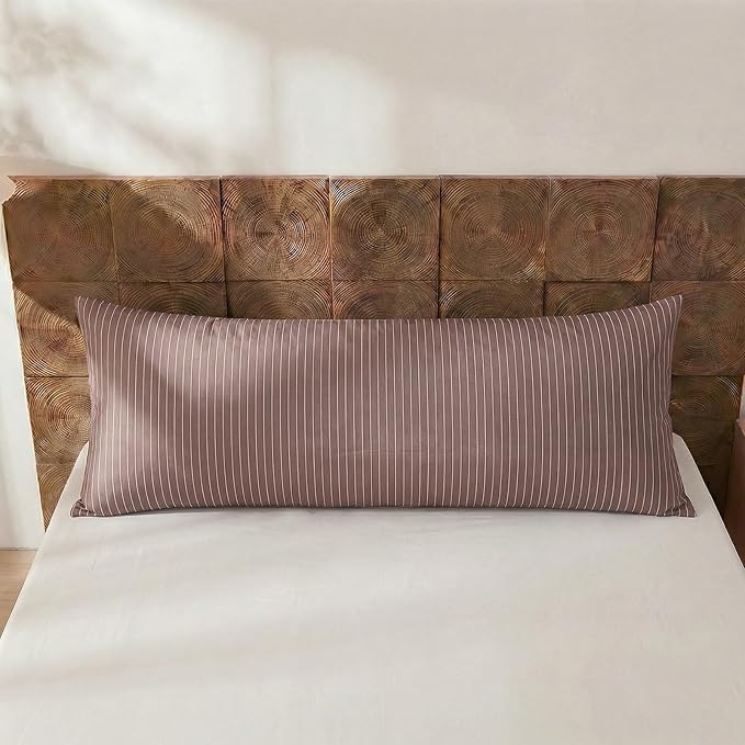Merryword Striped Body Pillow Cover 20x54inches, 100% Cotton Long Pillowcase, Brown Striped Pillowcase, Soft Breathable Pinstripe Pillowcase, 1-Piece