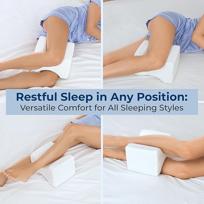 5 STARS UNITED Large Knee Pillow for Side Sleepers - Hip Pain Relief, Memory Foam Leg Cushion for Side Sleeping - Between Legs Pillow for Sciatica & Lower Back Pain, White