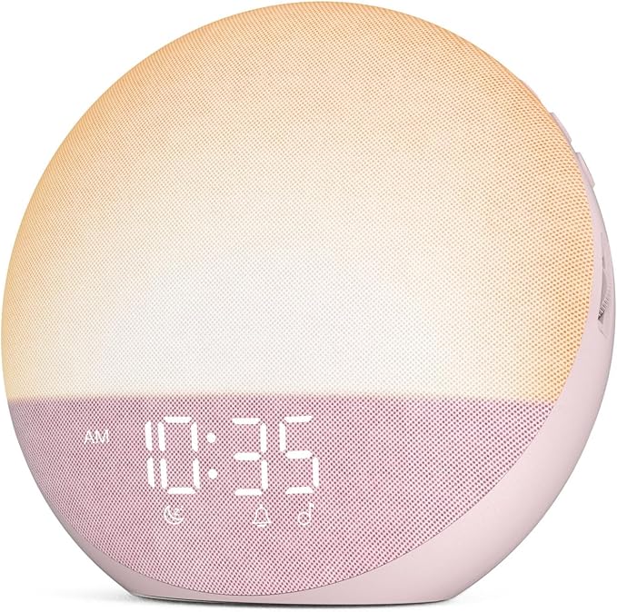 Odokee Sunrise Alarm Clock White Noise Machine: Natural Wake Up Light - Dimmable Clock with Bluetooth Speaker for Bedroom - 25 Sleep Sounds for Baby Adults Kids Sakura Pink