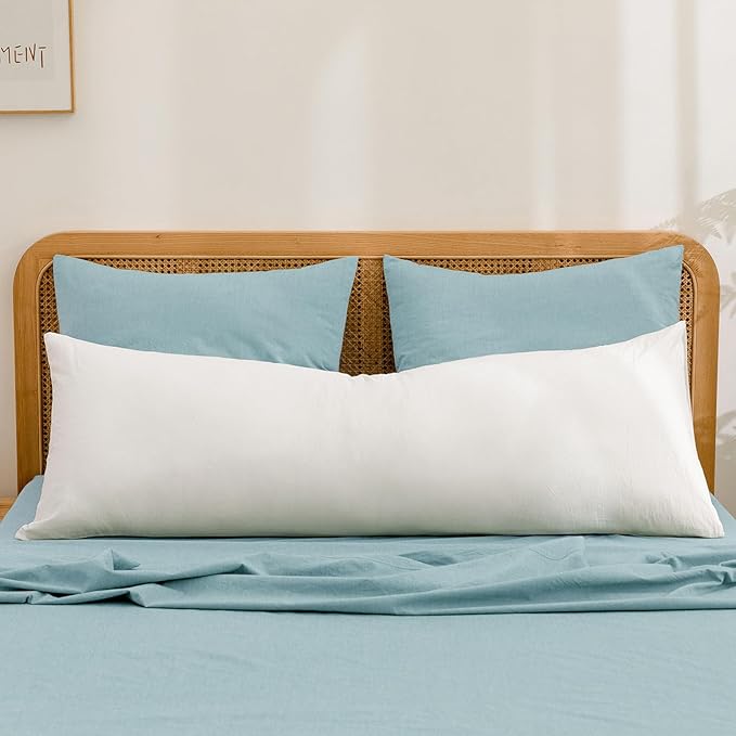 BESTOUCH 100% Washed Cotton Pillowcase for Hair and Skin Linen Feel Soft Comfortable Breathable 2 Set Pillow Case with Envelope Closure Solid Hushed Green Euro 26x26 Inches
