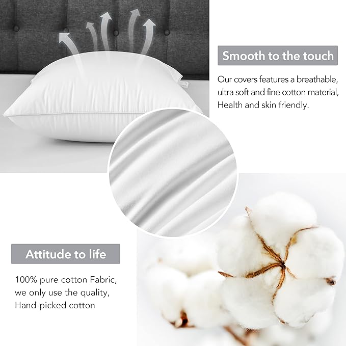 FAVRIQ 22 x 22 Pillow Inserts (Set of 2) - 22 Inch Square Interior Sofa Throw Pillow Inserts with 100% Cotton Cover - Decorative Pillow Insert White Sofa Pillow