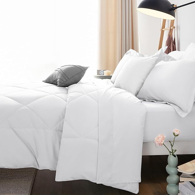 CozyLux King Size Comforter Set White - 7 Pieces Bed in a Bag King, Luxury Soft Bed Set for All Seasons, Bedding Set with Down Alternative Comforter, Sheets, Pillowcases & Shams