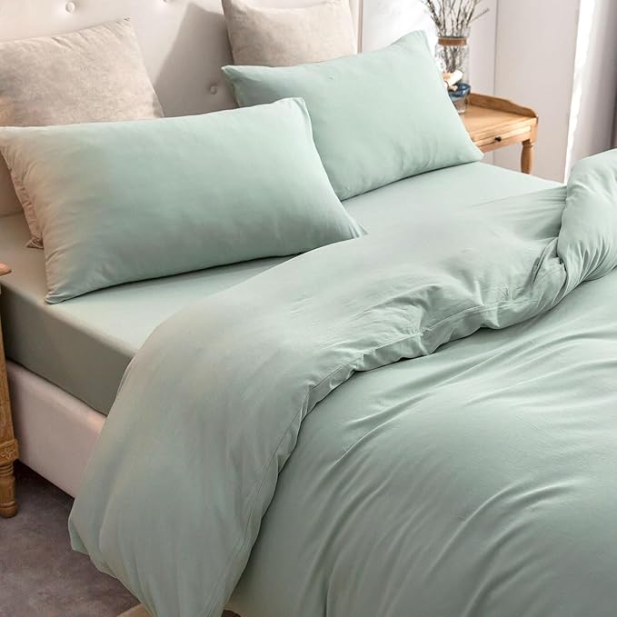 PURE ERA Jersey Knit Duvet Cover Set 100% T-Shirt Cotton Super Soft Comfy 3pc Bedding Set with Zipper Closure (Solid Sage Green, Cal King)
