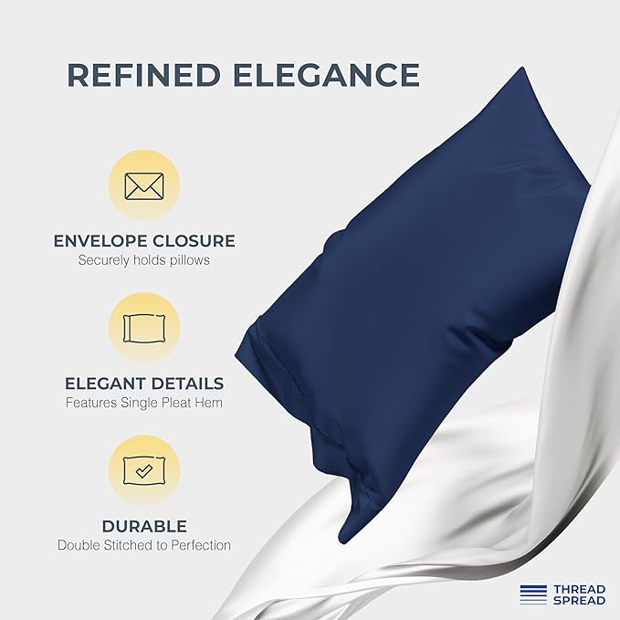 THREAD SPREAD 100% Egyptian Cotton Sheets California King Size - 1500 Series Cal King Sheets Egyptian Cotton (4 PC, Navy Blue), Silky Soft, Sateen Weave, Cooling & Breathable, 17" Deep Pocket Bed Set