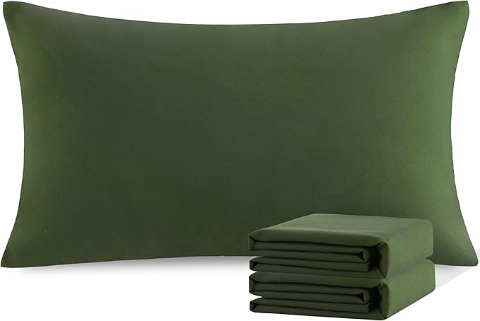 NTBAY King Pillowcase Set - 2 Pack Brushed Microfiber 20x36 Pillowcases - Soft, Wrinkle-Free, Fade-Resistant, Stain-Resistant, Olive Green Pillowcases with Envelope Closure - 20x36 Inches, Olive Green