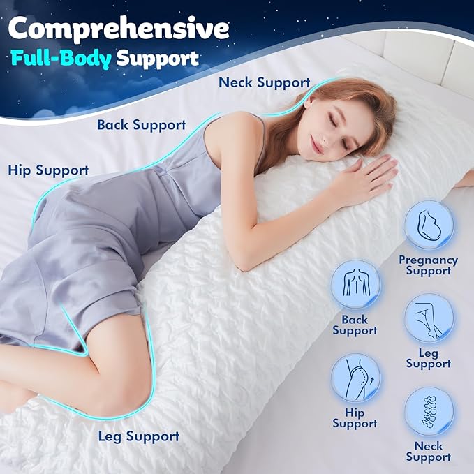KUCEY Body Pillow for Side Sleeper with Neck and Shoulder Pain,Adjustable Shredded Memory Foam Pillows, Cooling Pillow for hot Sleepers with Washable Cover, Bed Pillows for Adults, Original White