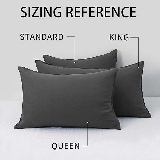 CHUFFED Linen Pillow Cases 2 Pack 100% Linen King Size Pillowcases, Breathable and Cooling Washed Pillow Shams with Zipper Closure, 20x36 Inches,Dark Grey