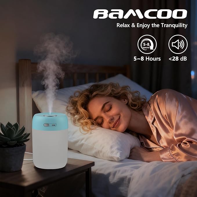 Portable Small Humidifier, 650ml Colorful Mini Humidifier for Bedroom, Office Desktop, Baby Room, Plants, Cool Mist Humidifiers(Blue)