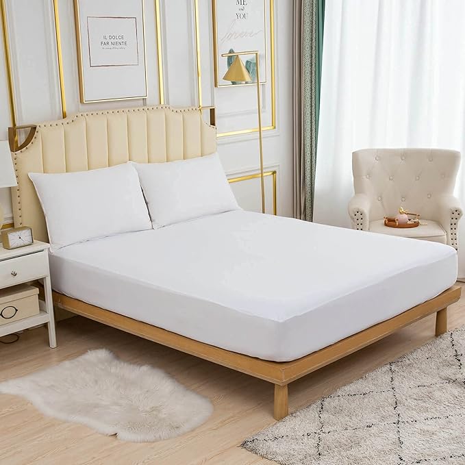 Cooling Mattress Protector Waterproof Queen Size Ultra Soft Noiseless Smooth Jersey Top Fitted Matressprotector Cover with Stretchy Pocket
