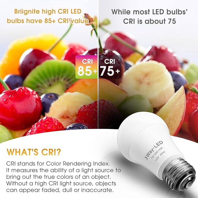 Briignite LED Light Bulbs, 3 Way LED Light Bulbs 50 100 150W Equivalent, 3 Way Light Bulb, Three Way A19 Light Bulbs E26 Medium Base, Warm White 3000K, 500lm-1000lm-1500lm, 2 Pack