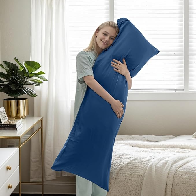 Body Cooling Pillow Cases Cover, Bamboo Rayon Pillowcases with Zipper Closure, Cool & Breathable Pillow Case for Hot Sleepers and Night Sweats, 20x54 inches, Deep Blue