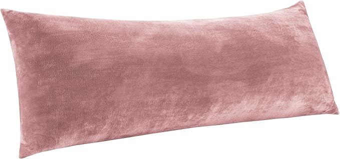 BEDELITE Body Pillow Cover with Zipper Closure, Super Soft and Cozy Fuzzy Fleece Pillowcase 20 x 54 Inches, Luxury Fluffy Plush Long Body Pillow Pillowcase for All Seasons(Dusty Pink)