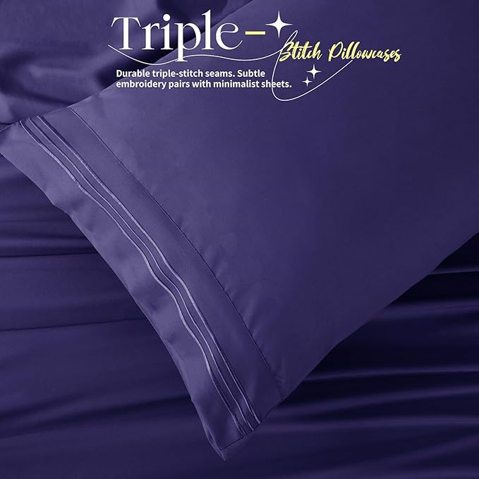 Manyshofu 4 Piece Split Head California King Sheets Sets for Adjustable Bed Sheet, Flex Head Split Top Cal King Sheets Purple Sheet Set - 1800 Thread Count Bedding Set with 14-16 Inch Deep Pockets